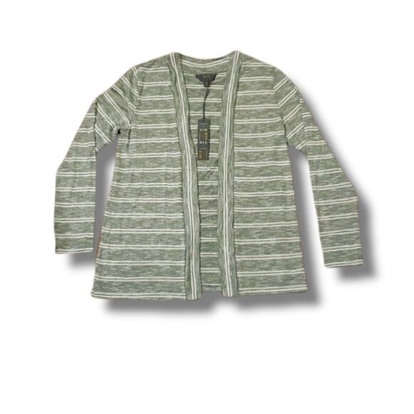 𝅺Mix by 41 Hawthorn Womens Knit Open Front Green Striped Cardigan Sz‎ M New - Picture 1 of 4
